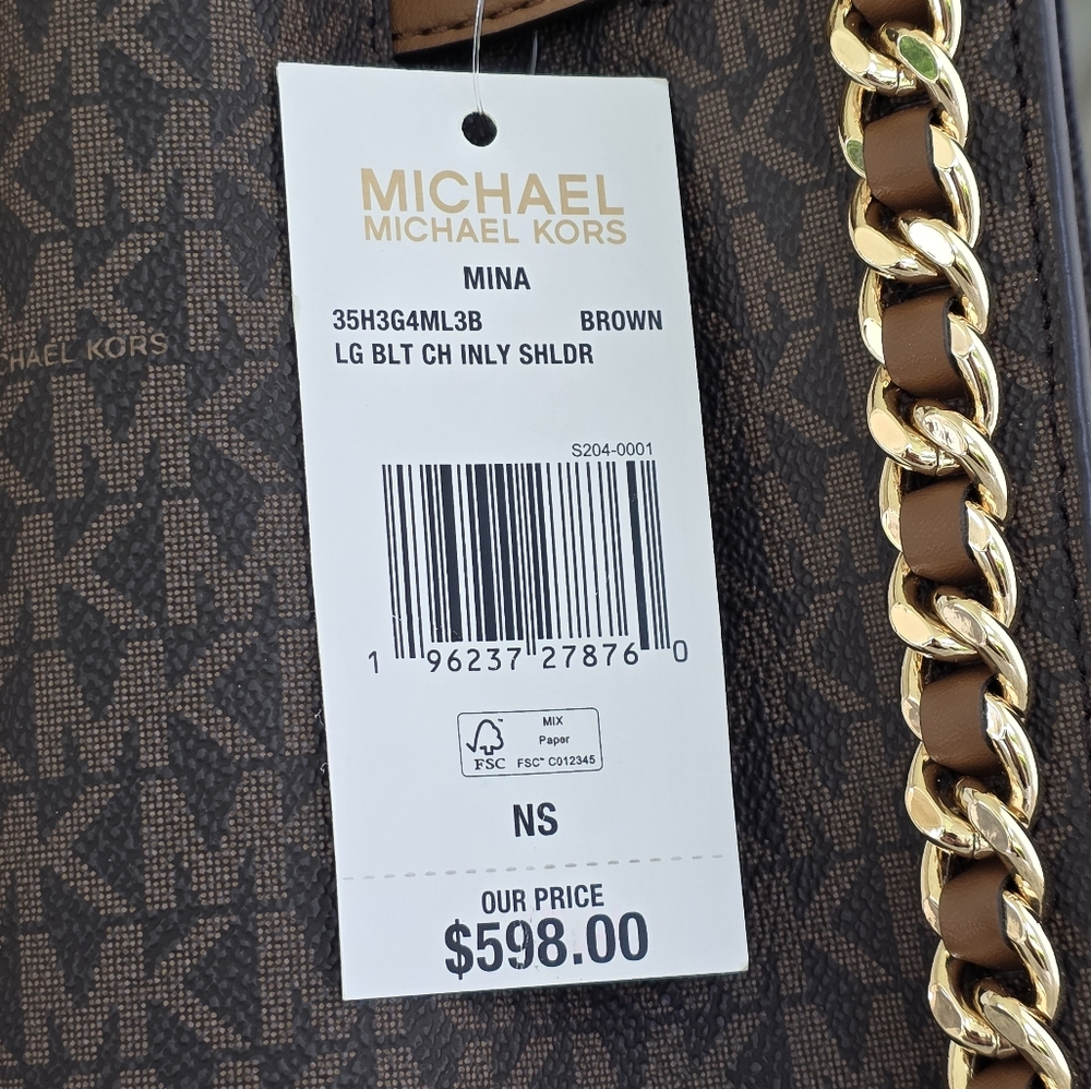 Michael Kors Mina Logo Large Brown Shoulder Bag - Picture 8 of 10